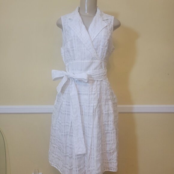 Tommy Hilfiger White Pleated Striped-Gauze Midi Tie-Belt Shirtdress - Picture 13 of 13